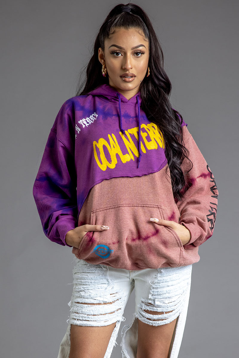 PURPLE DYED SHOWTIME PATCHWORK HOODIE