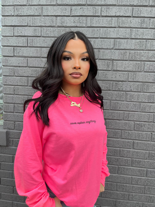 PINK N BLK LONG SLEEVE NEVER EXPLAIN TEE