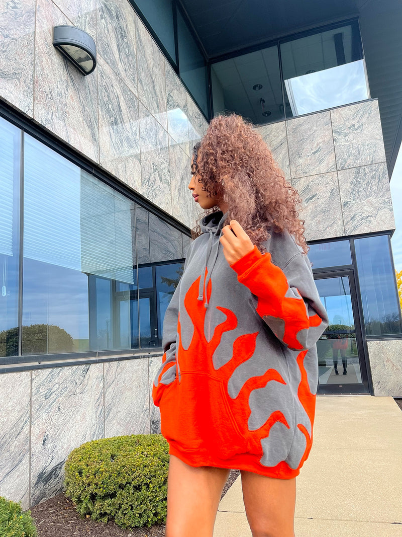 CNT FLAME HOODIE - GREY N ORANGE