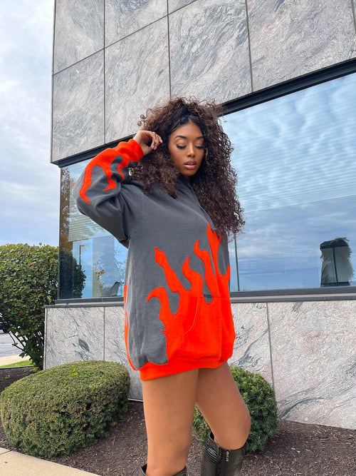 CNT FLAME HOODIE - GREY N ORANGE