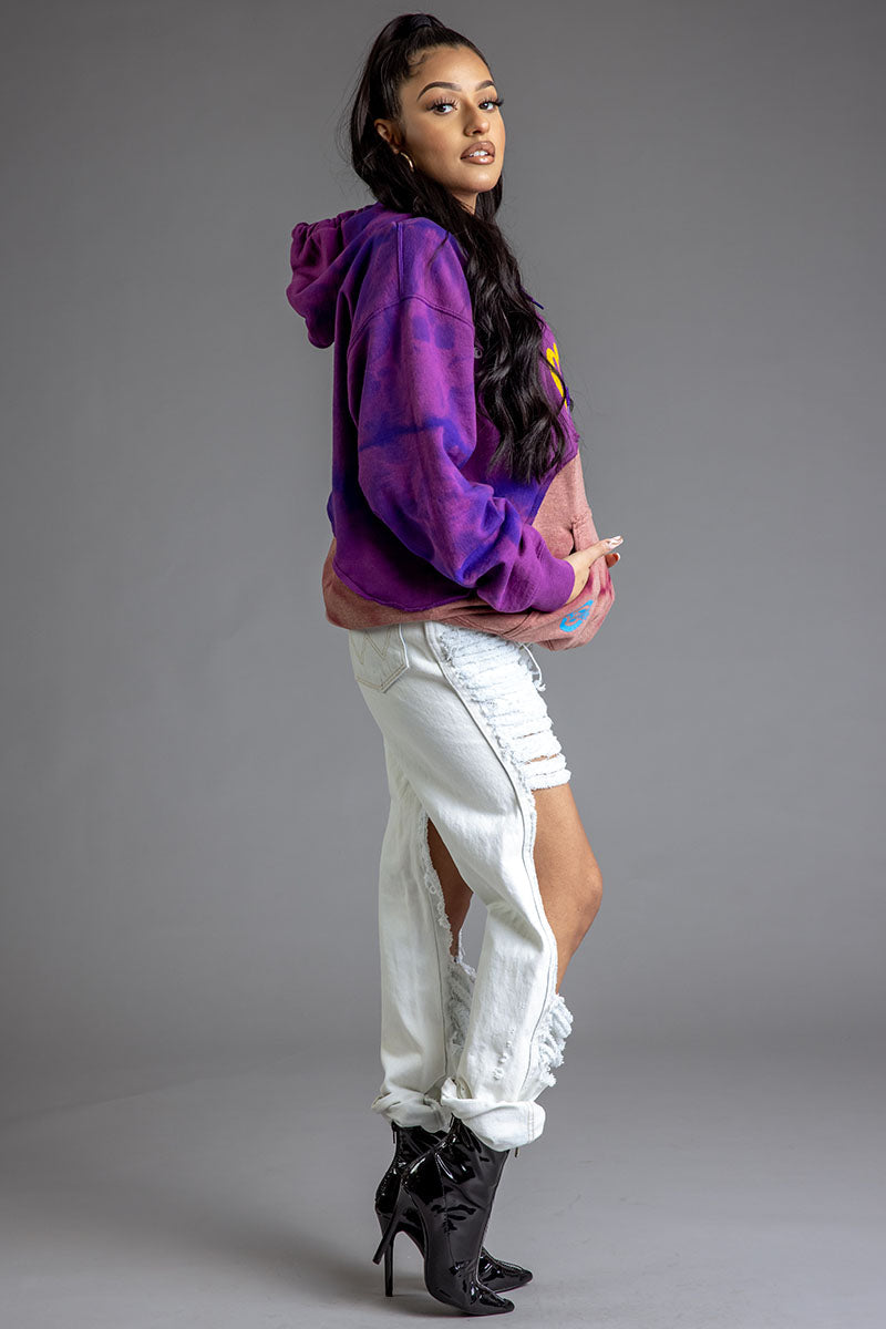 PURPLE DYED SHOWTIME PATCHWORK HOODIE
