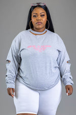 加长袖运动灰色 N 粉色 BURBS T 恤（DIS）