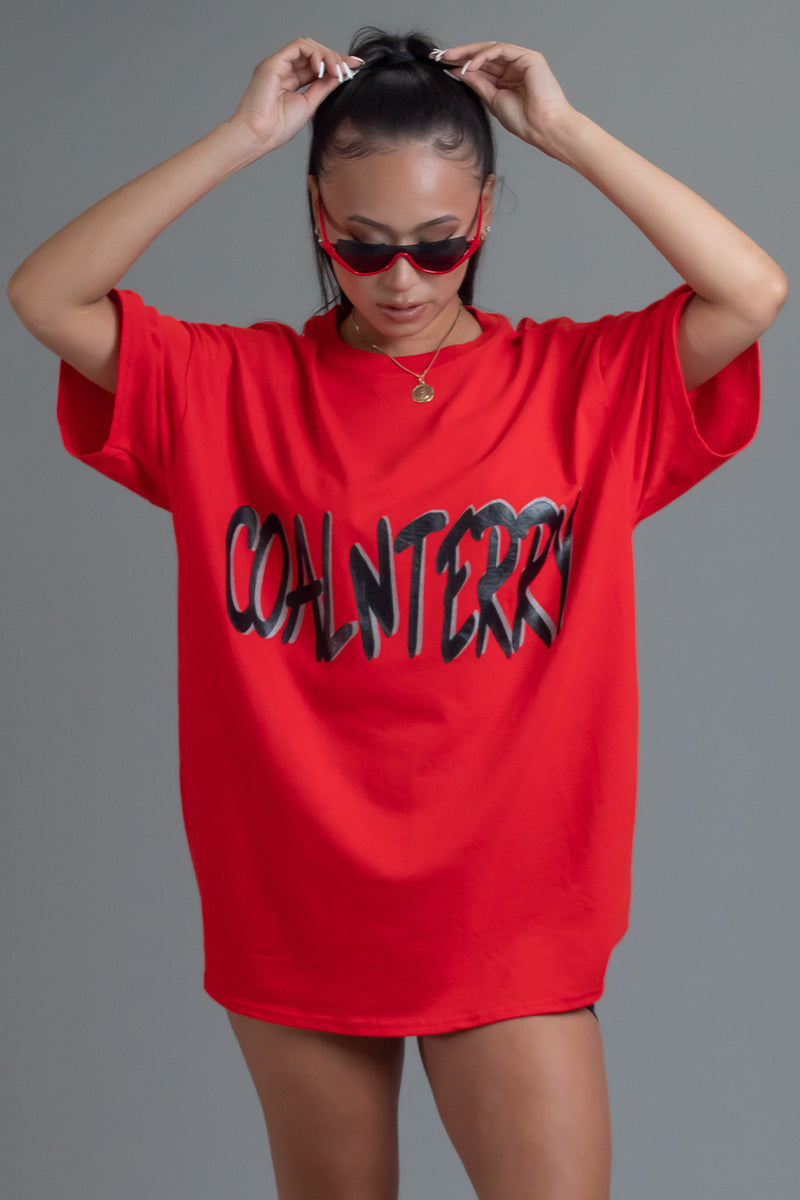 RED N BLK CNT OVERLAY TEE