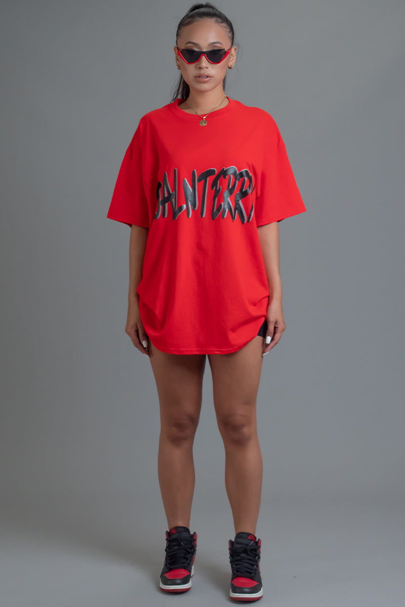 RED N BLK CNT OVERLAY TEE
