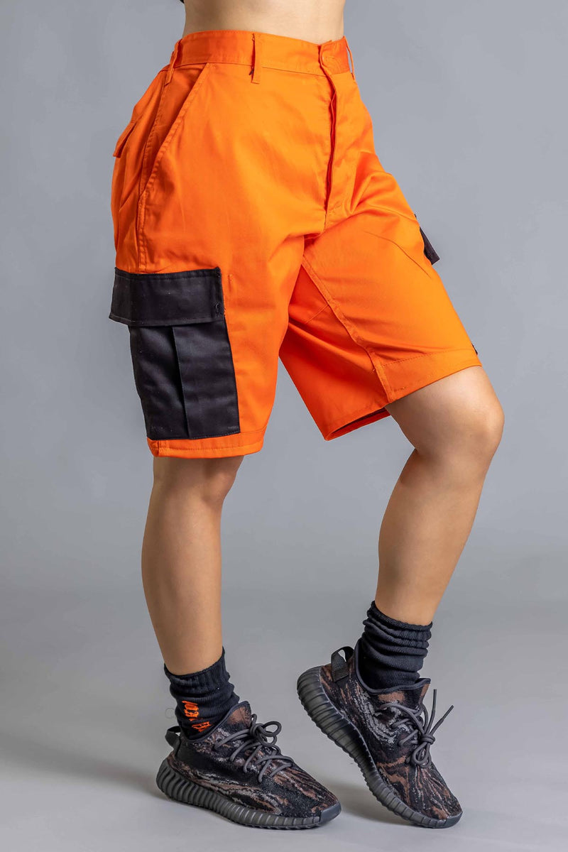 橙色拼布作战短裤