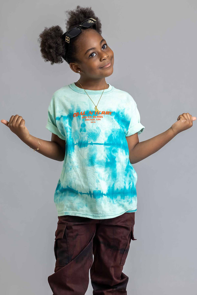 儿童蓝色染色和橙色 BURBS T 恤