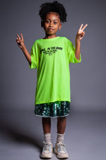 儿童霓虹绿 N BLK BURBS T 恤 - 涤纶