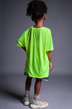儿童霓虹绿 N BLK BURBS T 恤 - 涤纶