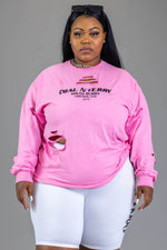 加长袖粉色 N 黑色 BURBS T 恤（DIS）