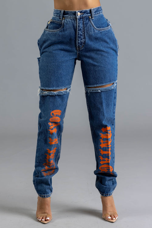 蓝色/橙色 Trap 牛仔裤