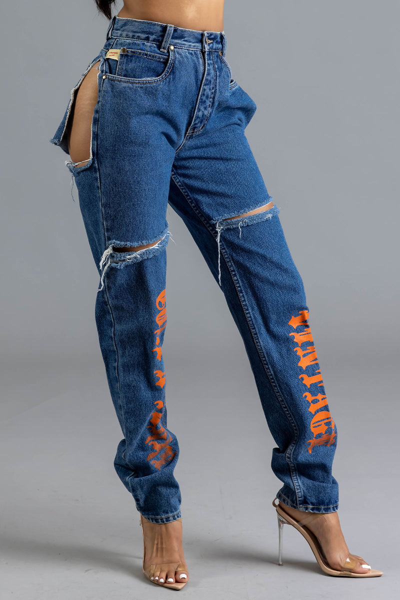 蓝色/橙色 Trap 牛仔裤